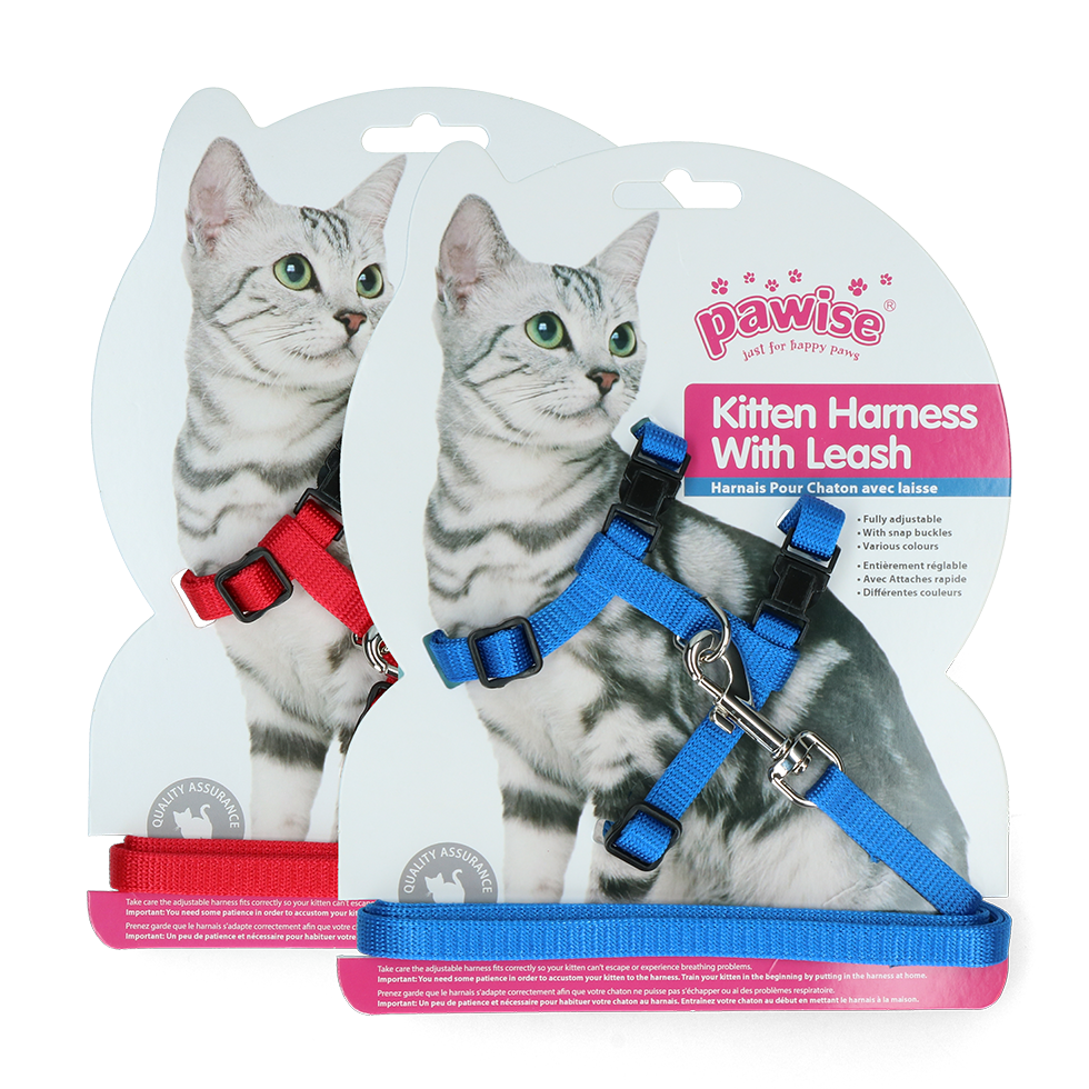 Pawise Kitten Harness Leash-Red/Blue