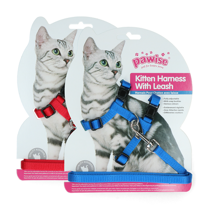 Pawise Kitten Harness Leash-Red/Blue