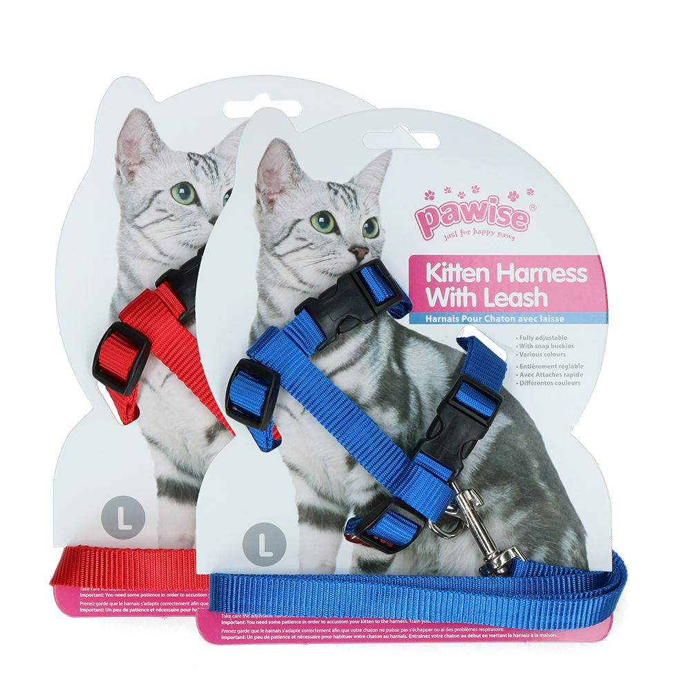 Pawise Kitten Harness  Leash-Red/Blue